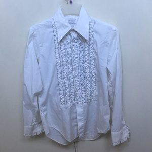 Lion of Troy Vintage men’s classy dress shirt w/ front ruffles white